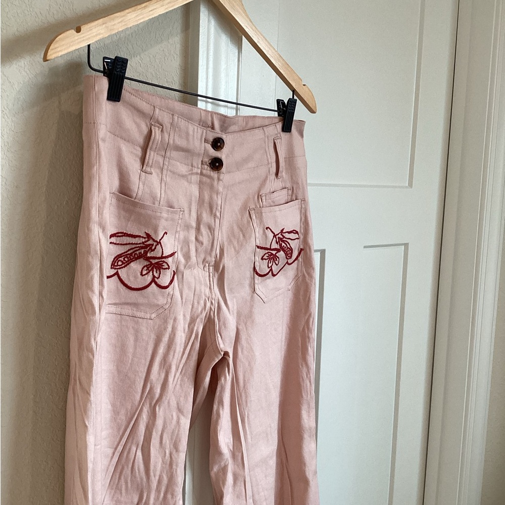 🥬🐇NWOT Anthropologie Maeve Junie Embroidered High-Rise Flare Pants 29 Bunny - Picture 6 of 15